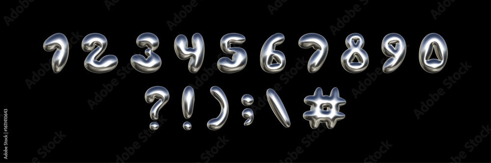 Poster metallic halftone typography featuring bold numbers and symbols on a dark background designed for mo