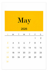 Calendar May 2026 flat style isolated on white background.