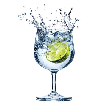 Glass of gin tonic splashing isolate on transparent background