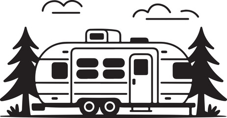 Camping Trailer Vector Illustration Outdoor Adventure in the Wilderness
