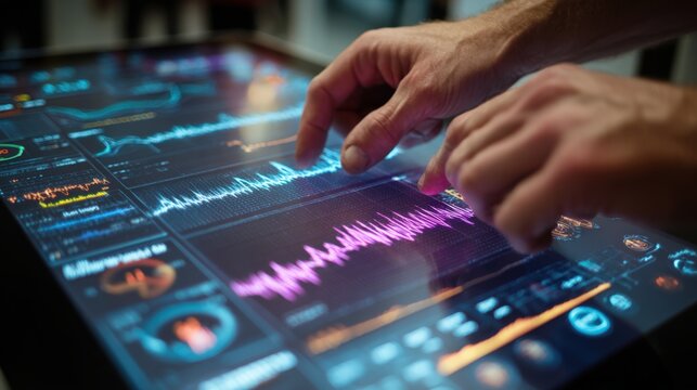 Hands Configuring Router Settings on Touchscreen with Network Diagnostics