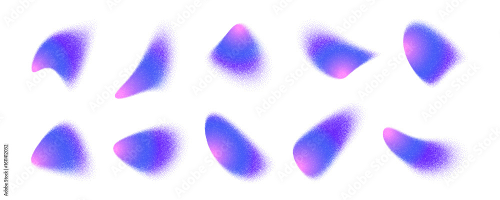 Poster a series of ten gradient noise shapes are displayed. these liquid-like forms showcase a flowing grad