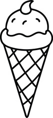 Black and White Ice Cream Cone Illustration Minimalist Food Line Art Vector