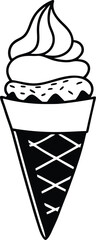 Black and White Ice Cream Cone Illustration Minimalist Food Line Art Vector