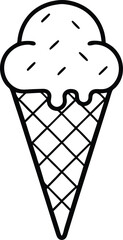 Black and White Ice Cream Cone Illustration Minimalist Food Line Art Vector