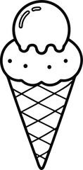 Black and White Ice Cream Cone Illustration Minimalist Food Line Art Vector