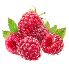 Fresh Raspberries with Green Leaves