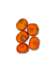 Five mini oranges that appear to be partially rotten on a white background. Fruit event banner.