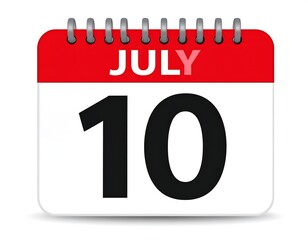 Fototapeta premium A digital calendar icon displaying July 10th