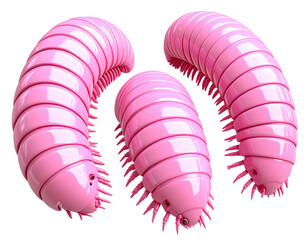  Grupo de is&oacute;podos rosas em diferentes poses, renderiza&ccedil;&atilde;o hiper-realista com fundo transparente &ndash; AI gerado