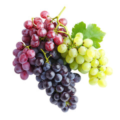Fototapeta premium Red and white wine with bunches of grapes isolate on transparent background