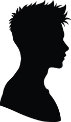 Silhouette of young man in profile with spiky hairstyle, modern male haircut, isolated on white background, fashion and style concept