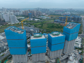 Aerial view of construciton site in Chengdu city, China