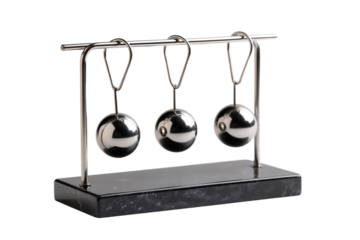 Newtons cradle with metal balls demonstrates the conservation of momentum and energy isolated on transparent background