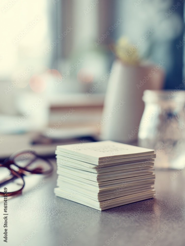 Poster study flashcards arranged in a neat grid on a desk with a soft blur in the background during a focus