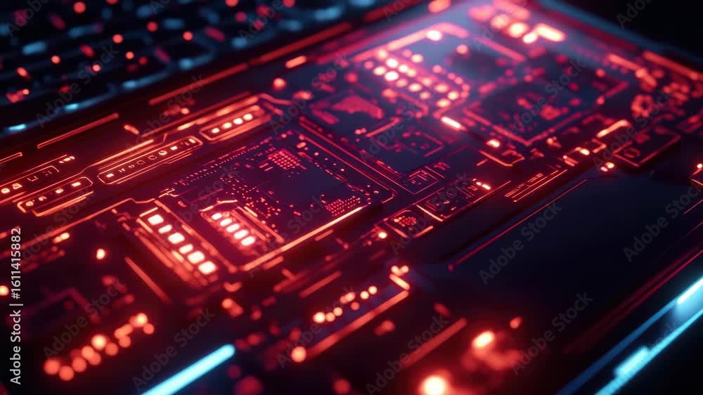 Poster this captures the intricate details of an electronic device. it showcases the circuit board's comple