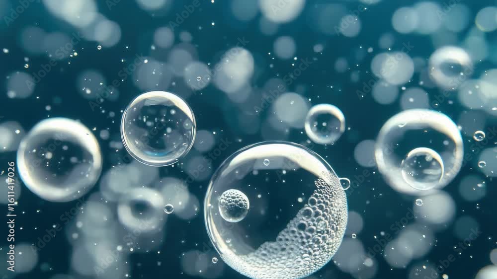 Poster the features a collection of soap bubbles against a dark background, with light glare and bokeh effe
