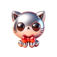 Cute Balloon Cat with Red Bow Tie on Transparent Background