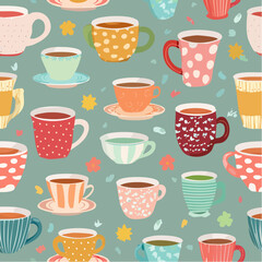 Tea cups collection in vintage style