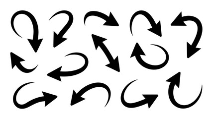 Collection of Hand Drawn Black Arrows Various Shapes and Directions for Design.