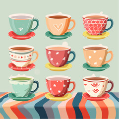 Tea cups collection in vintage style
