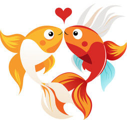 Obraz premium 2 gold fish kissing each other 