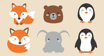 Fototapeta premium Cute Cartoon Animals Vector Set