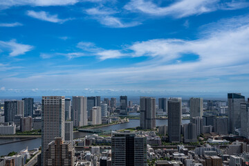Fototapeta premium tokyo bay skyline with blue sky and many condominiums