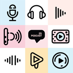 podcast logo icon bundle set colorful line art design stock royalty free image premium quality