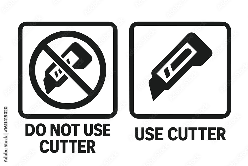 Poster packaging symbols do not use cutter and use cutter. vector icon set for shipping, cargo, and logisti