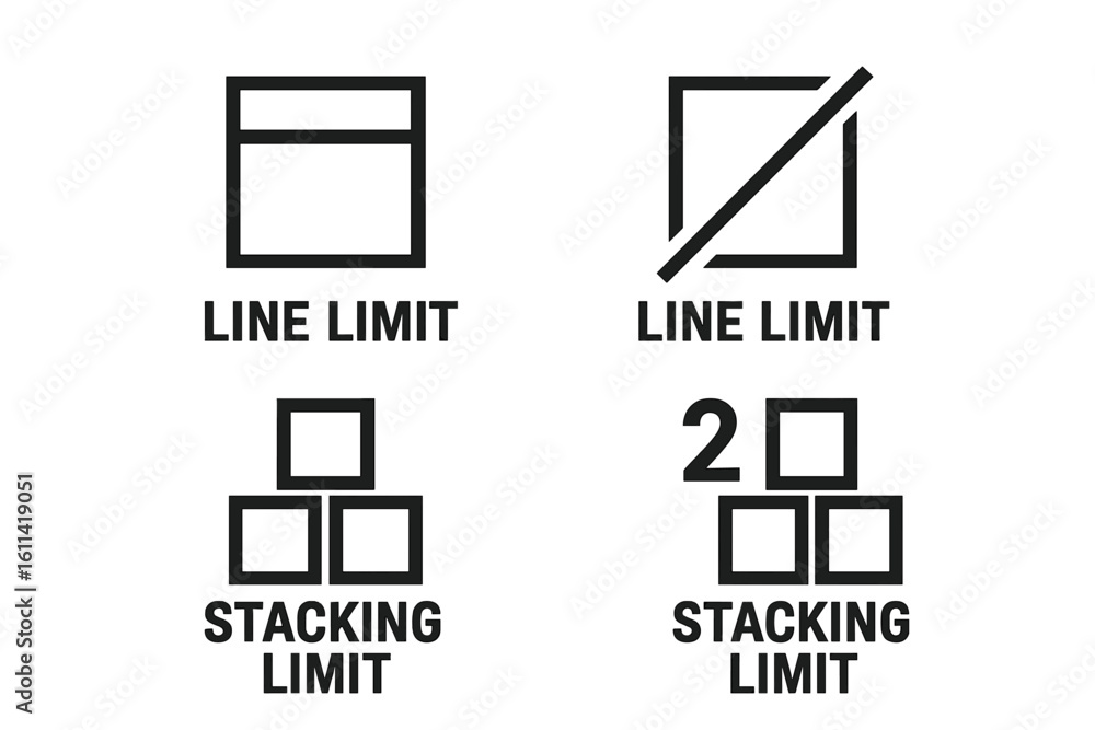 Aufkleber vector icon set of manipulation symbols for packaging. stacking limit and line limit marks for cargo