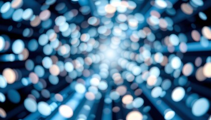 an abstract concept of light and energy, symbolized by multicolored bokeh balls that resemble stars or planets against a dark background