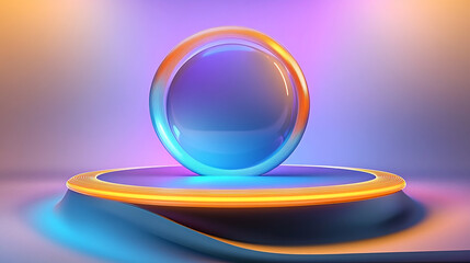 Futuristic 3D Glass Sphere on Neon Lit Podium