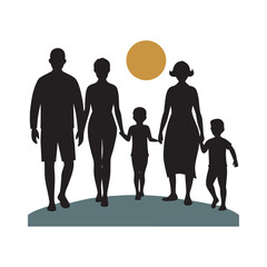 Family Silhouette Walking Toward Sunset Light Illustration