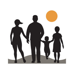 Silhouette Of Parents And Children Holding Hands Scene