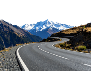 Scenic Road Leading to Majestic Mountain Range, Transparent Background PNG