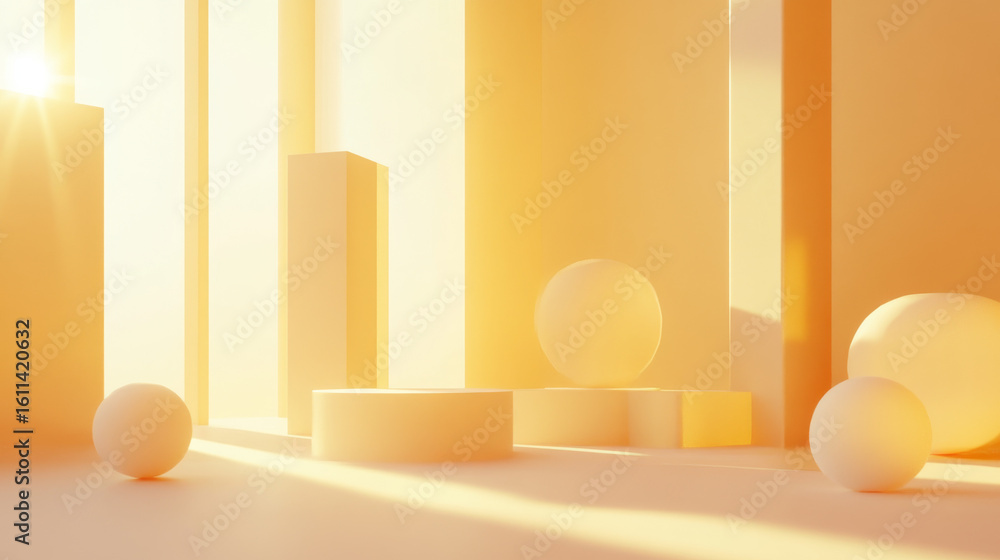 Poster minimalist geometric shapes in warm light create a modern abstract background. perfect for product d