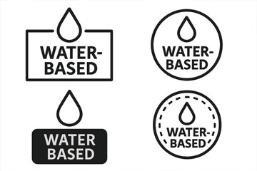 Water-based icon set for product packaging. Vector symbol collection for water soluble sign. Eco friendly cosmetic and food label sticker. Natural product information element.