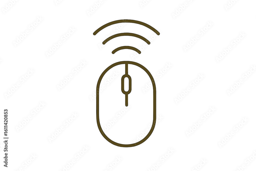Poster wireless computer mouse icon with wifi signal. concept of a digital device, pc peripheral, clicker, 