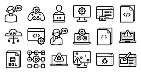 Programming icon set related to coding, technology, computer, software, data, code and others. vector illustration with line and outline style