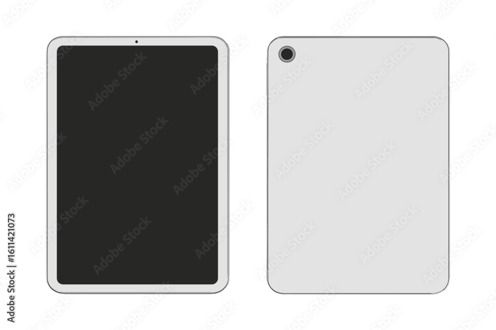 Poster realistic tablet mockup with blank screen. vector illustration of modern digital pad. front and back