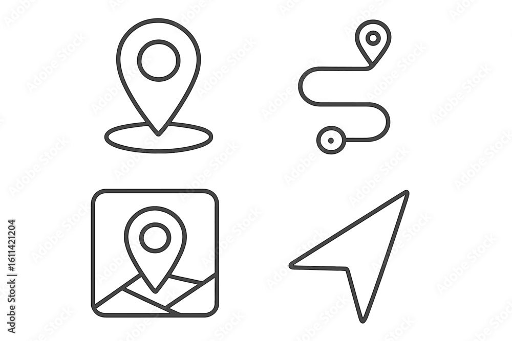 Aufkleber location, route, and navigation line icon set. vector symbols for gps, map, destination, and travel 