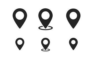 Map location pin icon set. GPS navigation pointer symbol collection. Destination marker for direction, address, or route. Isolated vector graphic element for web or app design.