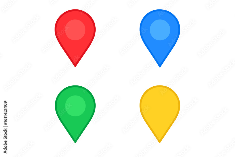 Aufkleber map pin icon set. colorful flat vector location pointers. gps navigation markers for destination, ad