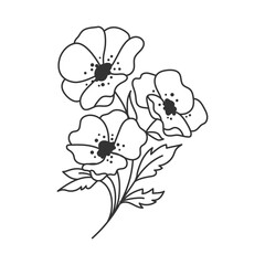 Vector floral branch line art, minimal botanical illustration, flower twig outline, elegant thin design, hand-drawn floral element