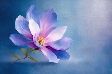 Print on fabric background color indigo ombre to blue white blue large light pink magnolia 
