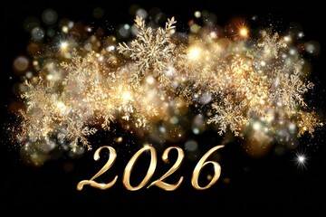 Realistic adequate view Text "2026", Art Christmas, snowflakes whirlwind, blur, sparklers, beautiful art design, lines, unique view
