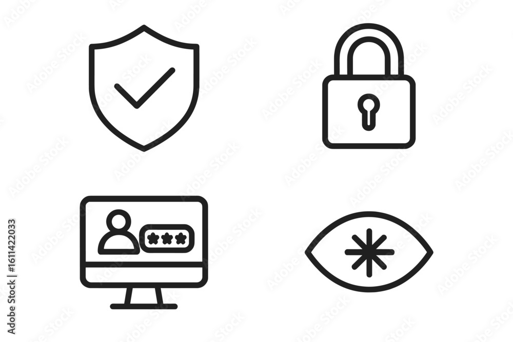 Poster security icon set. vector linear icons for web and apps. data protection, privacy, and user authenti