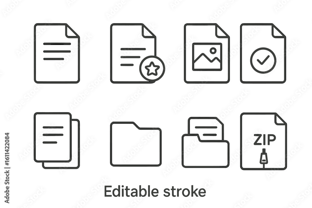 Poster document and file management line icons set. vector pictograms for web and mobile app ui. includes f