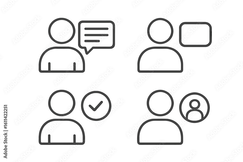 Poster set of user profile line icons. person avatar account symbols for website and apps. verified user, a
